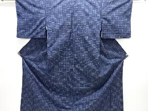 乱れ格子模様織り出し手織り紬着物